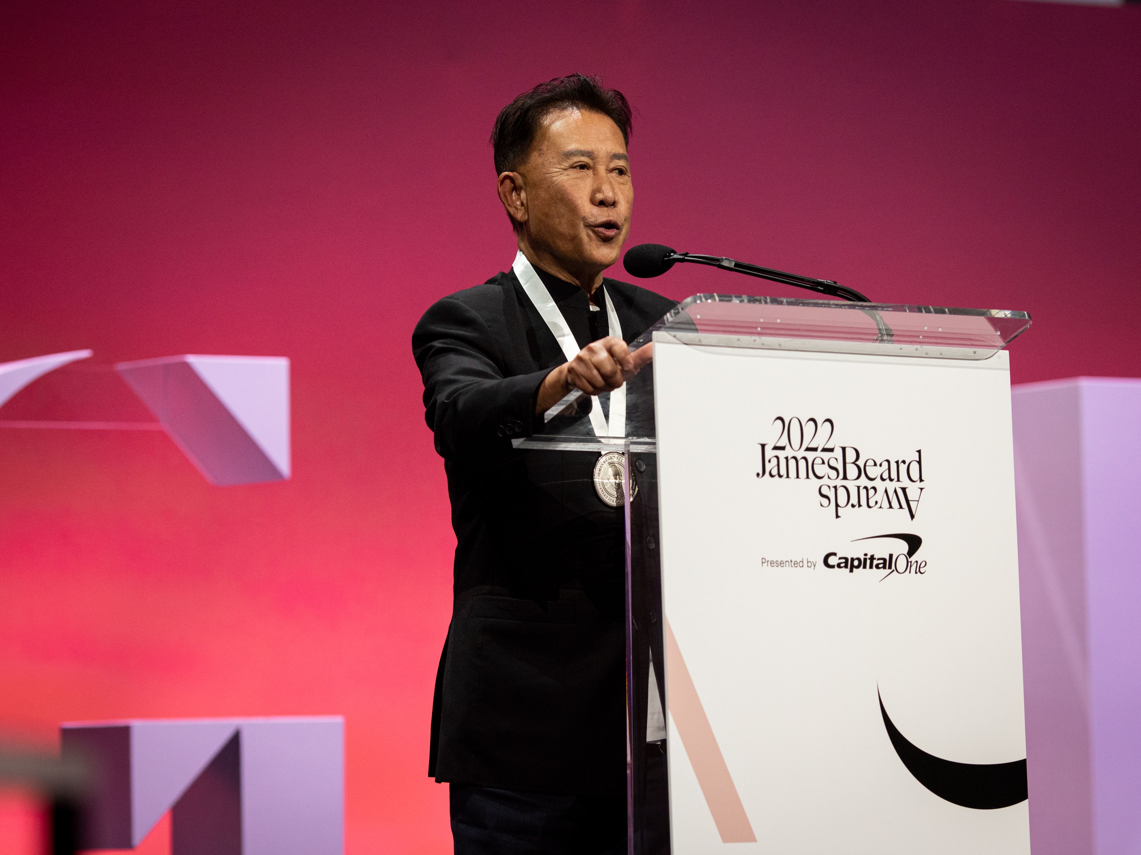 Martin Yan gives his acceptance speech at the 2022 James Beard Awards (Photo: Clay Williams)