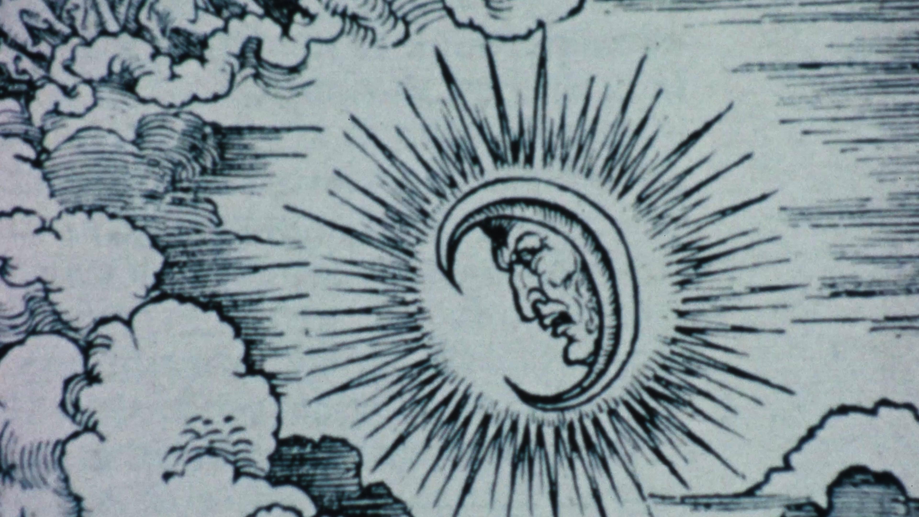 Crescent Moon Detail from a Durer Print in Black and White