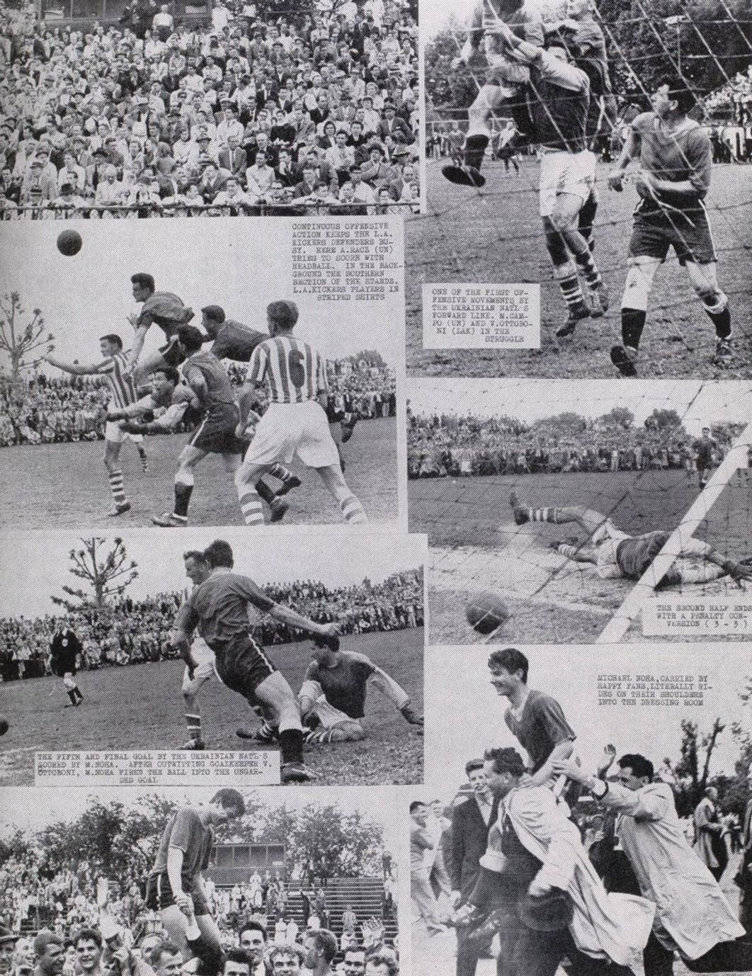 Newspaper layout for the day after that famous 1960 U.S. Open Cup Final 
