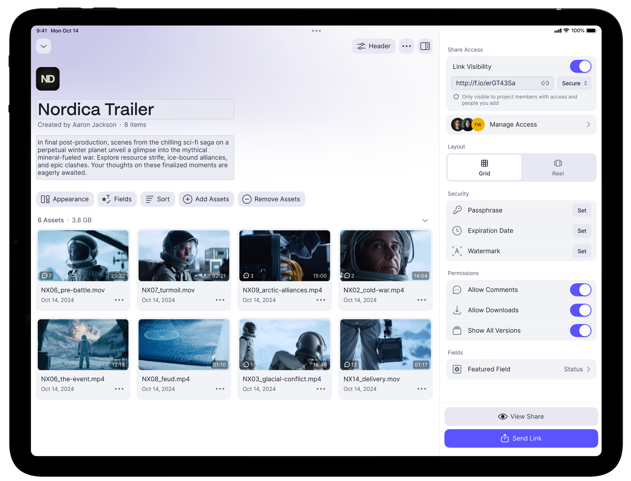 iPad with Frame.io app