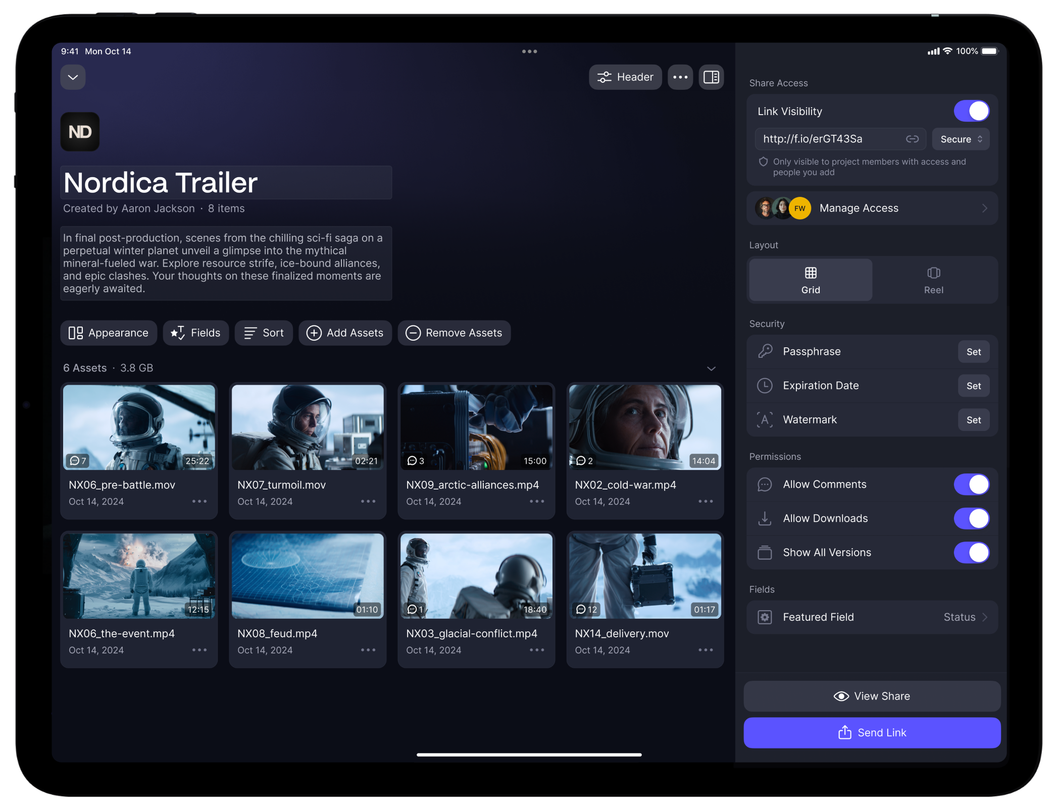 iPad with Frame.io app